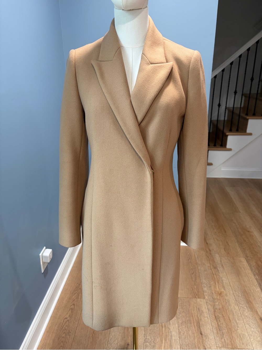 Reiss Harlow Wool Blend Mid-Length Coat Camel Tan US 2 Tailored